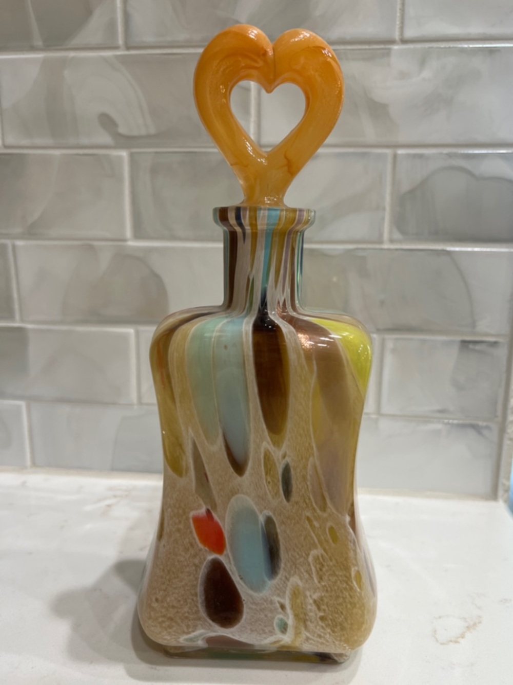 Vintage Maestri Vetrai Art Glass Decanter Heart Stopper Italy Colorful Swirl - Picture 2 of 13